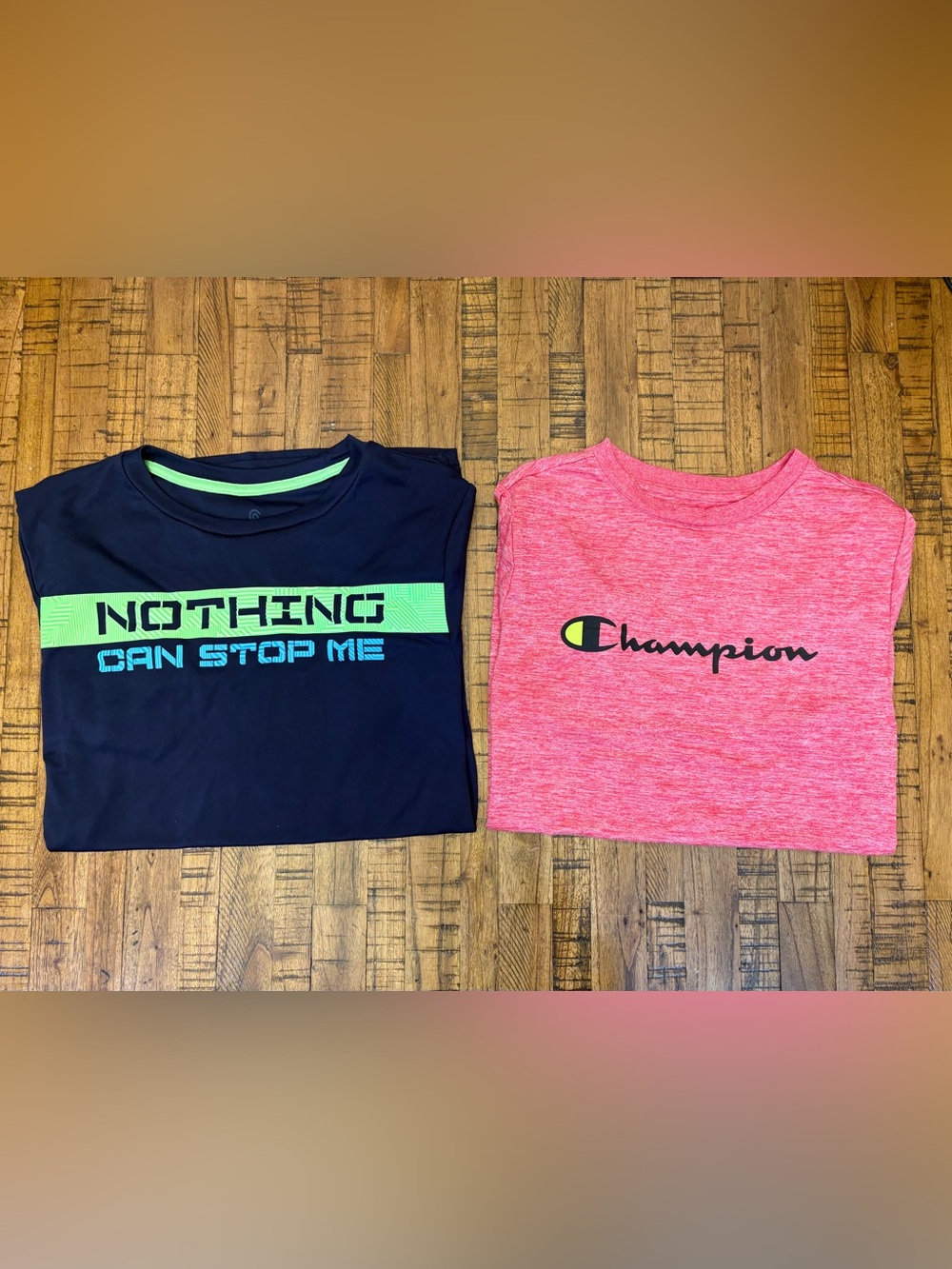 Champion Blue Nothing Can Stop Me and Red Heather Logo Short Sleeve Dri-Fit Tee